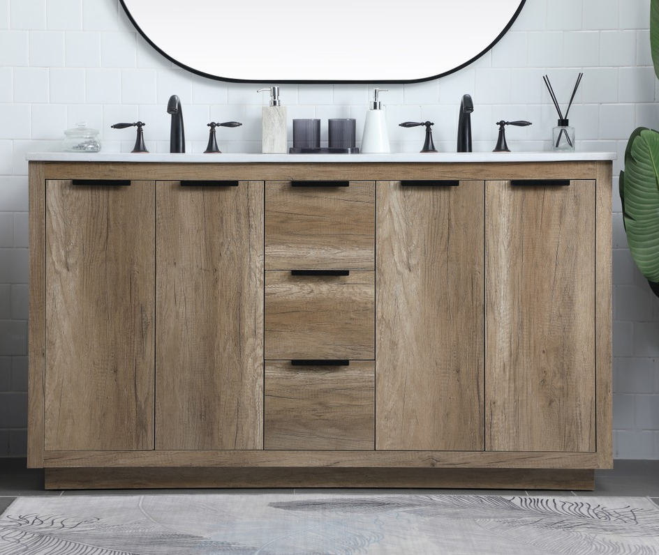 60 Inch Double Bathroom Vanity In Natural Oak