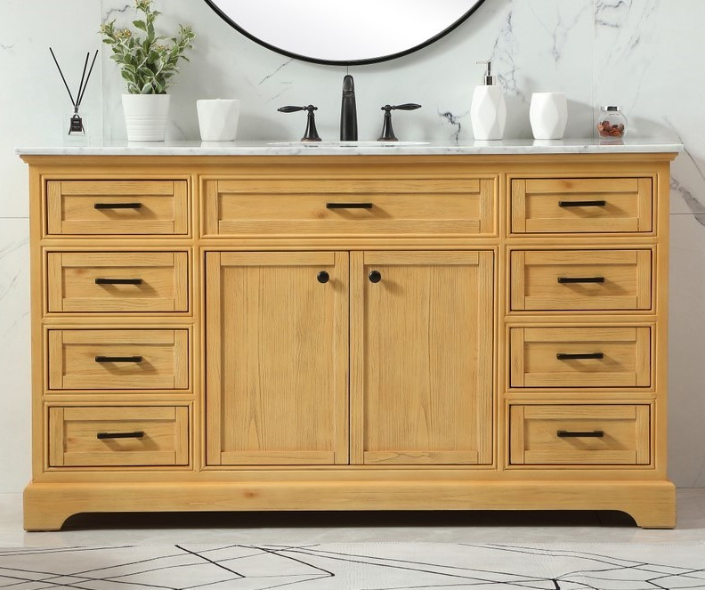 60 inch Modern Fitting Single Bathroom Vanity in Natural Wood