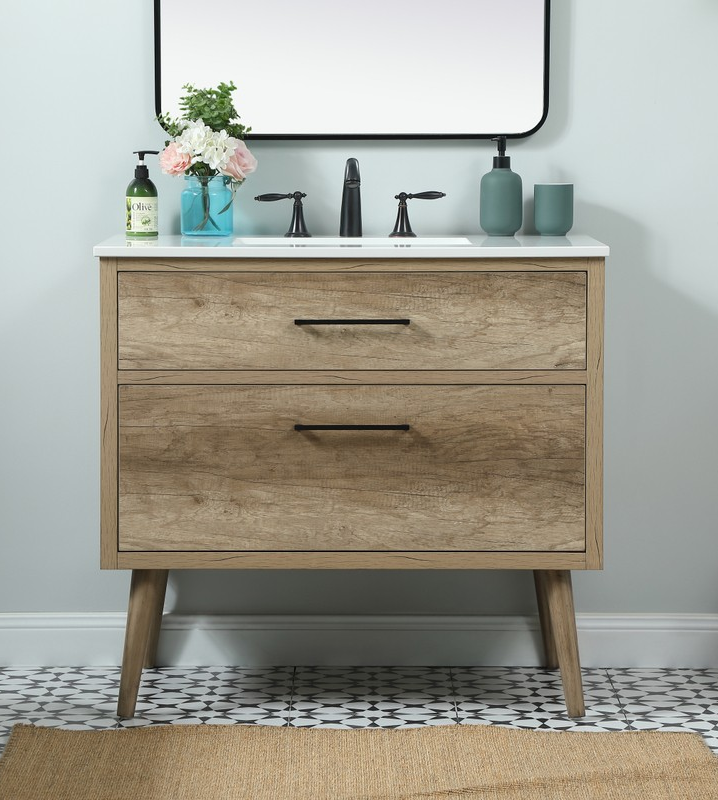 36 inch Single Bathroom Vanity in Natural Oak with Backsplash Option