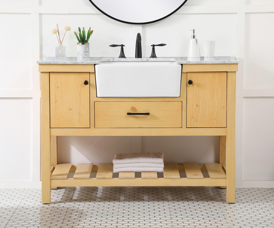 48 inch Single Bathroom Vanity in Natural Wood with Backsplash Option