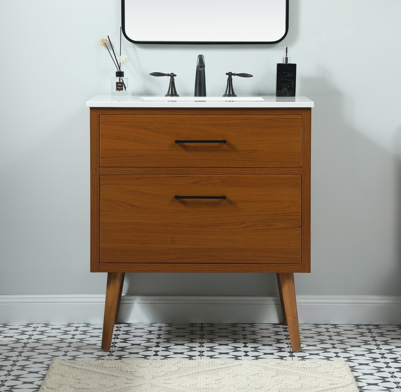 30 inch Single Bathroom Vanity in Teak with Backsplash Option