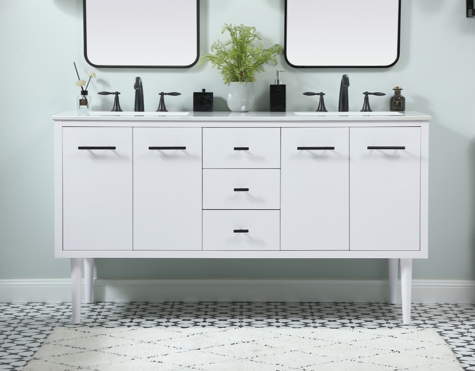 60 inch Double Bathroom Vanity in White Finish