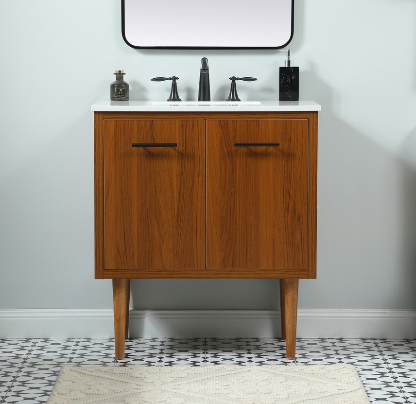 30 inch Single Bathroom Vanity in Teak with matching Backsplash Option