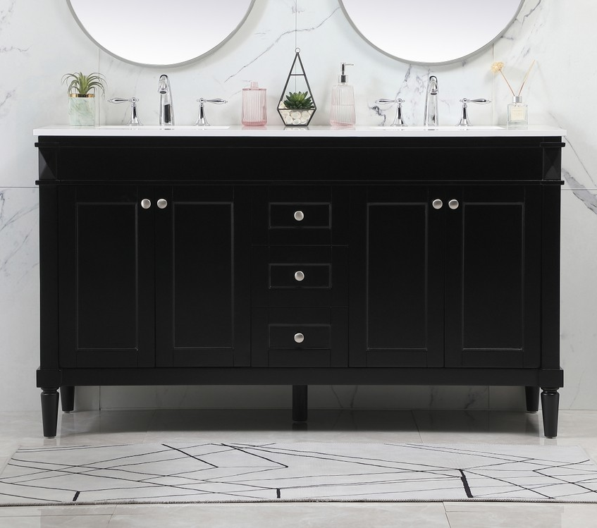 60 inch Modern Fitting Double Bathroom Vanity in Black