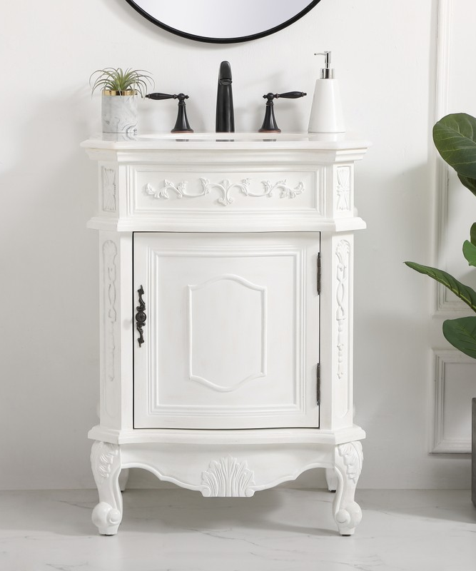 24 inch Modern Fitting Single Bathroom Vanity in Antique White