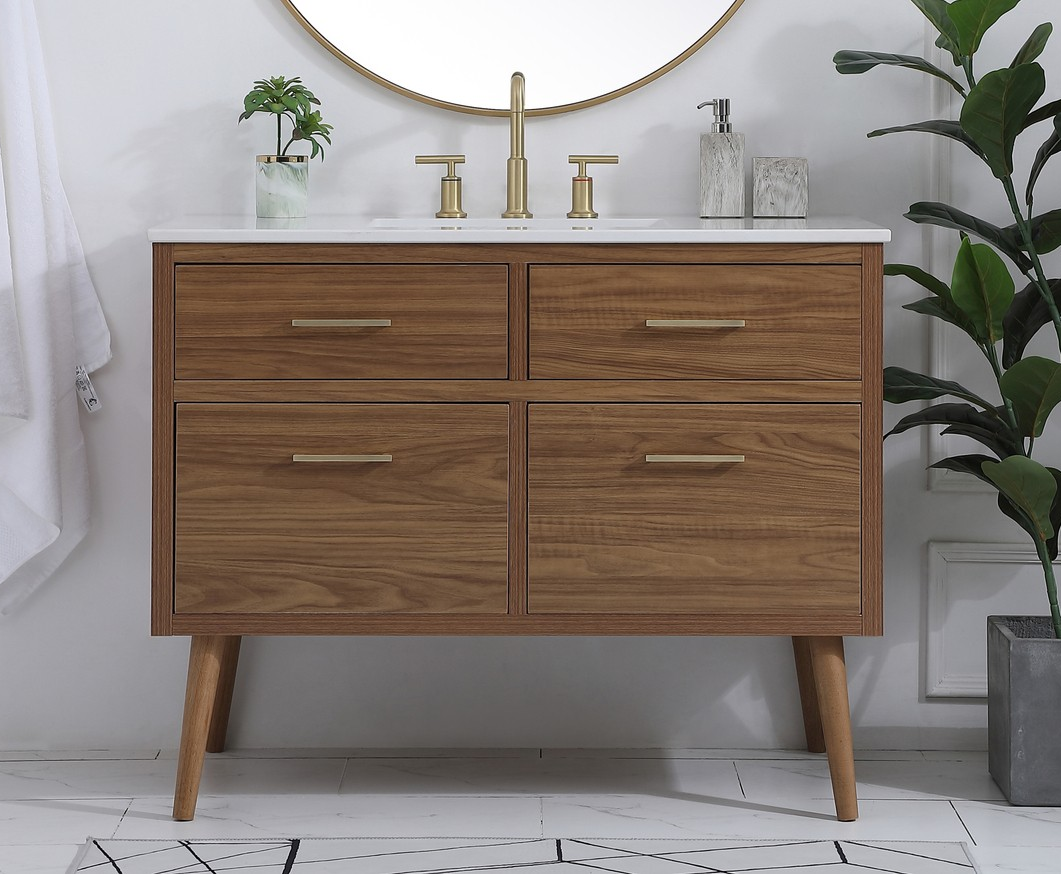 42 inch Bathroom Vanity in Walnut Brown with Backsplash Option