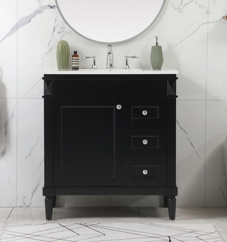 32 inch Modern Fitting Single Bathroom Vanity in Black with Backsplash Option