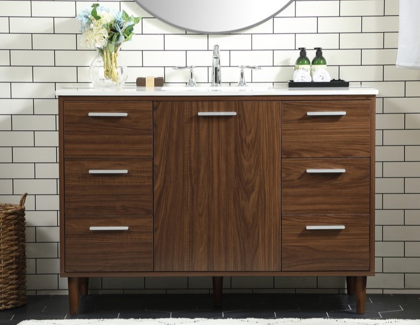 48 inch Modern Fitting Bathroom Vanity in Walnut with Backsplash Option