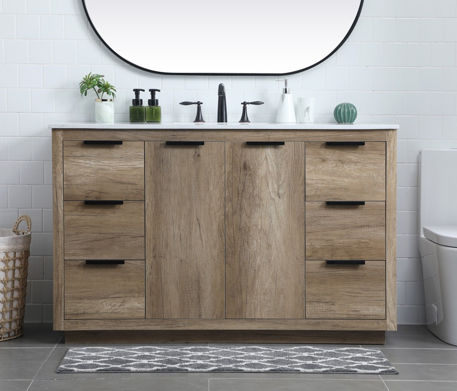 54 Inch Single Bathroom Vanity in Natural Oak