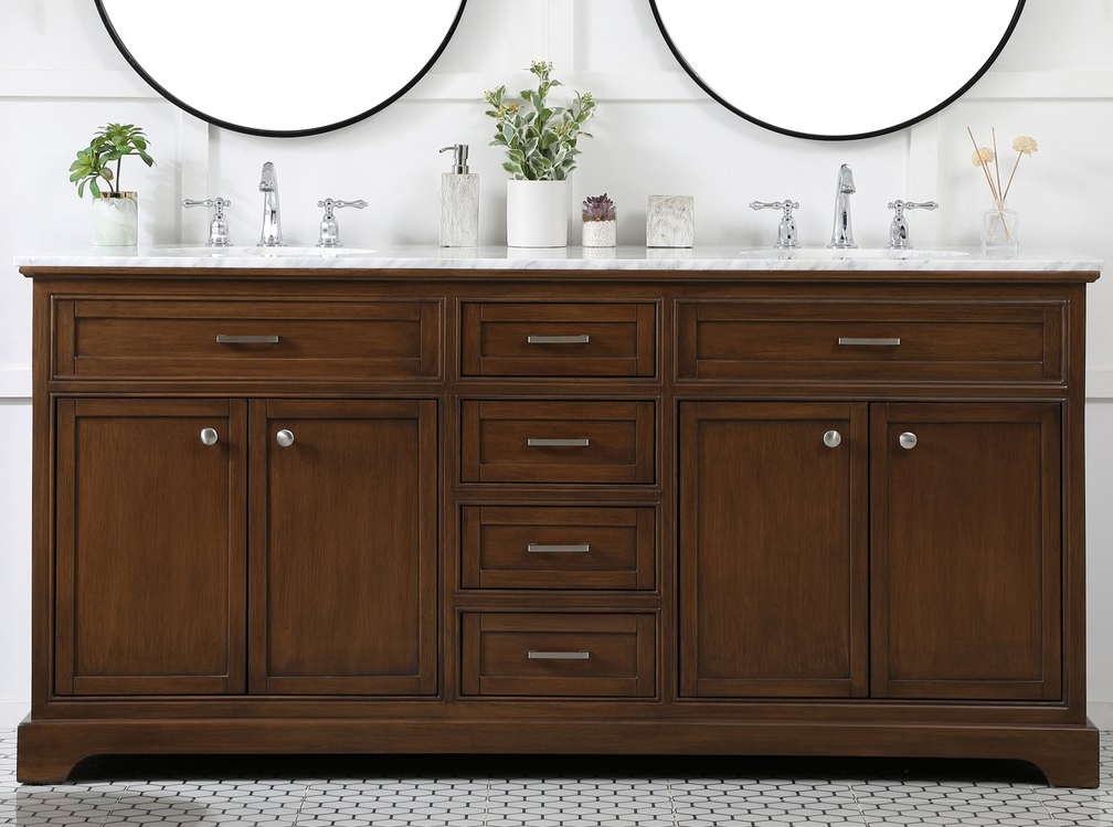 72 inch Modern Fitting Double Bathroom Vanity in Teak