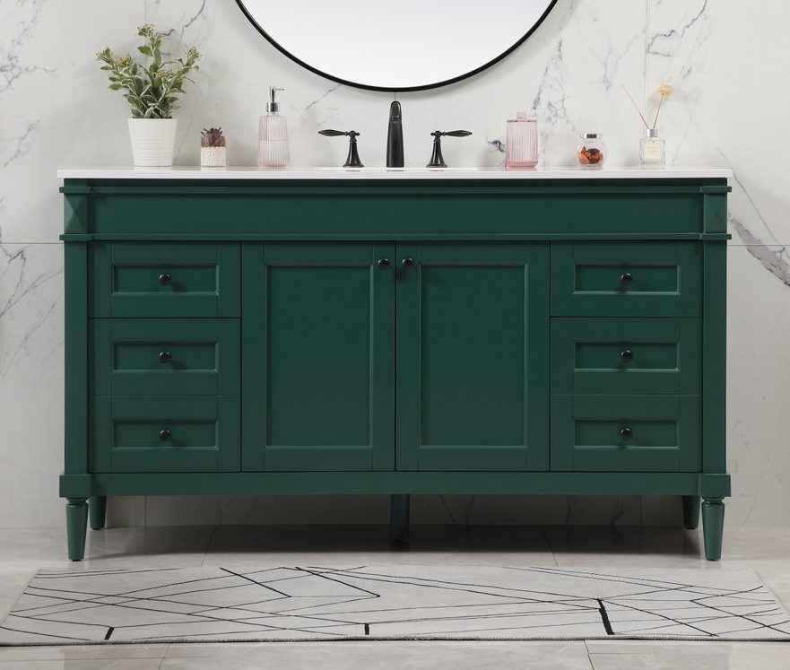 60 inch Modern Fitting Single Bathroom Vanity in Green