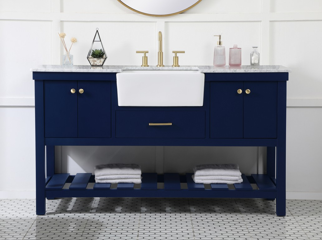 60 inch Single Bathroom Vanity in Blue with Three Finish Options