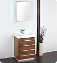 24" Walnut Modern Bathroom Vanity with Faucet, Medicine Cabinet and Linen Side Cabinet Option