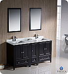 60" Espresso Traditional Double Sink Bathroom Vanity with Top, Sink, Faucet and Linen Cabinet