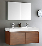 48" Teak Wall Hung Double Sinks Modern Bathroom Vanity with Faucet, Medicine Cabinet and Linen Side Cabinet Option