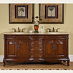 72 inch Antique Double Sink Vanity Polished Cherry Wood Finish Bathroom 