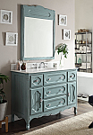 48 inch Adelina Antique Cottage Bathroom Vanity Antique Blue Finish White Marble Top