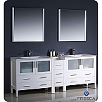 84" White Modern Double Sink Bathroom Vanity with Faucet and Linen Side Cabinet Option