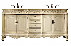 72" Antique Ivory Finish Vanity with Mirror, Med Cab, and Linen Cabinet Options