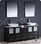 72" Modern Double Sink Bathroom Vanity Vessel Sinks with Color, Faucet and Linen Side Cabinet Option