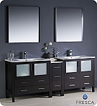 84" Espresso Modern Double Sink Bathroom Vanity with Faucet and Linen Side Cabinet Option