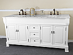 72" Traditional White Finish Double Sink Bathroom Vanity with Mirror and Linen Cabinet Options