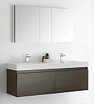 60" Gray Oak Wall Hung Double Sinks Modern Bathroom Vanity with Faucet, Medicine Cabinet and Linen Side Cabinet Option