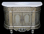58" Handcrafted Antique Platine Silver finish with 2� Thick Cream Italian Marble Top Sinlge Sink