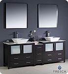84" Modern Double Sink Bathroom Vanity Vessel Sinks with Color, Faucet and Linen Side Cabinet Options