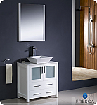 30" White Modern Bathroom Vanity Vessel Sink with Faucet and Linen Side Cabinet Option