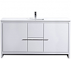 Modern Lux 60" High Gloss White Modern Bathroom Vanity with White Quartz Counter-Top