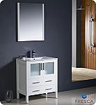 30" White Modern Bathroom Vanity with Faucet and Linen Side Cabinet Option