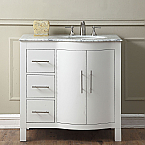 36 inch Single Sink Bathroom Vanity Cabinet White Finish, Carrara White Marble Top
