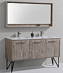 Modern Lux 60" Nature Wood Double Sink Modern Bathroom Vanity w/ Quartz Countertop and Matching Mirror