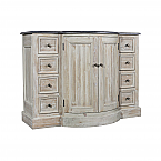 48" Reclaimed Pine Single Bowed Front Vanity with Blue Stone Top Wash Finish 