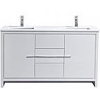 Modern Lux 60" Double Sink High Gloss White Modern Bathroom Vanity with White Quartz Counter-Top