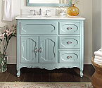42 inch Adelina Antique Cottage Bathroom Vanity Light Blue Finish White Marble Top