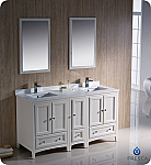 60" Antique White Traditional Double Sink Bathroom Vanity with Top, Sink, Faucet and Linen Cabinet