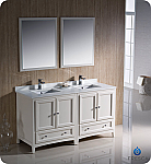 60" Antique White Traditional Double Bathroom Vanity with Top, Sink, Faucet and Linen Cabinet Option