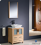 24" Light Oak Modern Bathroom Vanity Vessel Sink with Faucet and Linen Side Cabinet Option