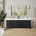 84in. Free-standing Double Bathroom Vanity in Fir Wood Black with Composite top in Lightning White 