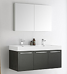 48" Black Wall Hung Double Modern Bathroom Vanity with Faucet, Medicine Cabinet and Linen Side Cabinet Option