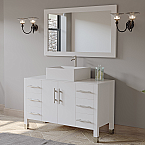 48" Modern White Wood & Porcelain Single Vessel Bathroom Vanity Set Chrome Faucet