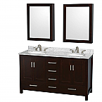 Sheffield 60" Double Bathroom Vanity in Espresso with Countertop, Undermount Sinks, and Mirror Options