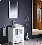 24" White Modern Bathroom Vanity Vessel Sink with Faucet and Linen Side Cabinet Option