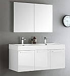 48" White Wall Hung Double Sink Modern Bathroom Vanity with Faucet, Medicine Cabinet and Linen Side Cabinet Option
