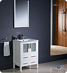 24" White Modern Bathroom Vanity with Faucet and Linen Side Cabinet Option