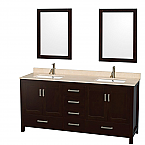 Sheffield 72" Double Bathroom Vanity in Espresso with Countertop, Undermount Sinks, and Mirror Options