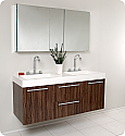 54" Walnut Modern Double Sink Bathroom Vanity with Faucet, Medicine Cabinet and Linen Side Cabinet Option