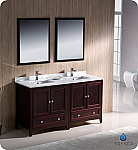 60" Mahogany Traditional Double Bathroom Vanity with Top, Sink, Faucet and Linen Cabinet Option